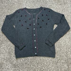 Vintage Y2K Womens Dark Gray Crewneck Button‎ Front Cardigan Sweater Size S